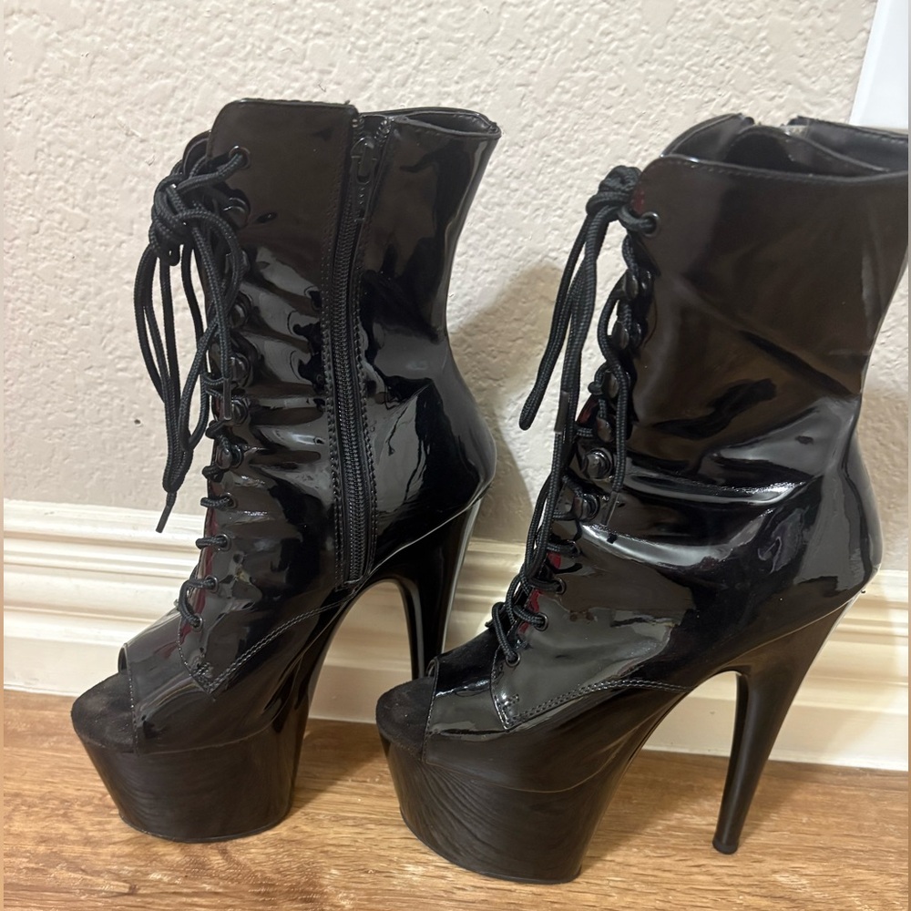 Pleaser Black Leather Platform Shoes